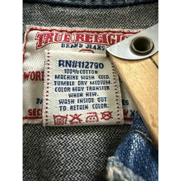 Vtg Y2K True Religion Jimmy Fitted Denim Jean Jacket Distressed Womens Size XS - Picture 13 of 13